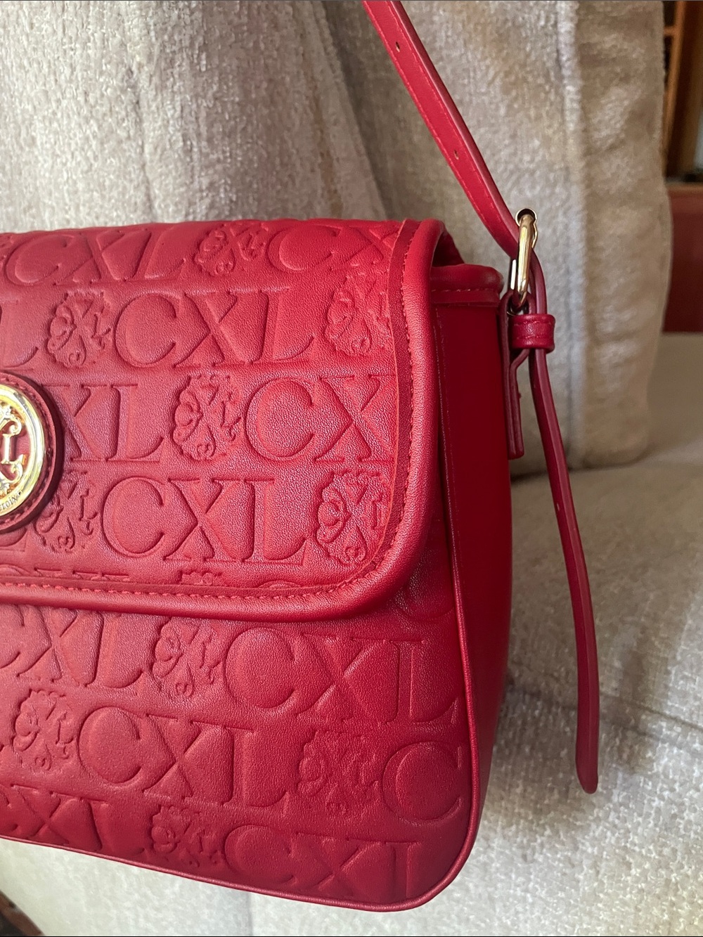 CXL Christian Lacroix Embossed Red Shoulder Bag with Gold Accents Logo - Picture 4 of 14